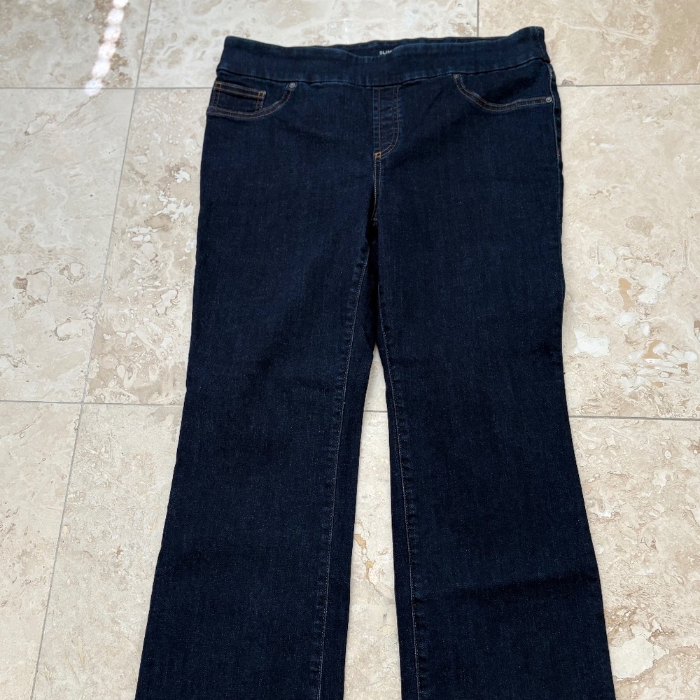 Chico’s Pull-On Slim Bootcut Jeans 1.5P (10 Petite) Stretch Dark Wash 27” Inseam